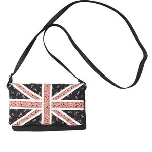 Union Jack small purse with strap and flower pattern